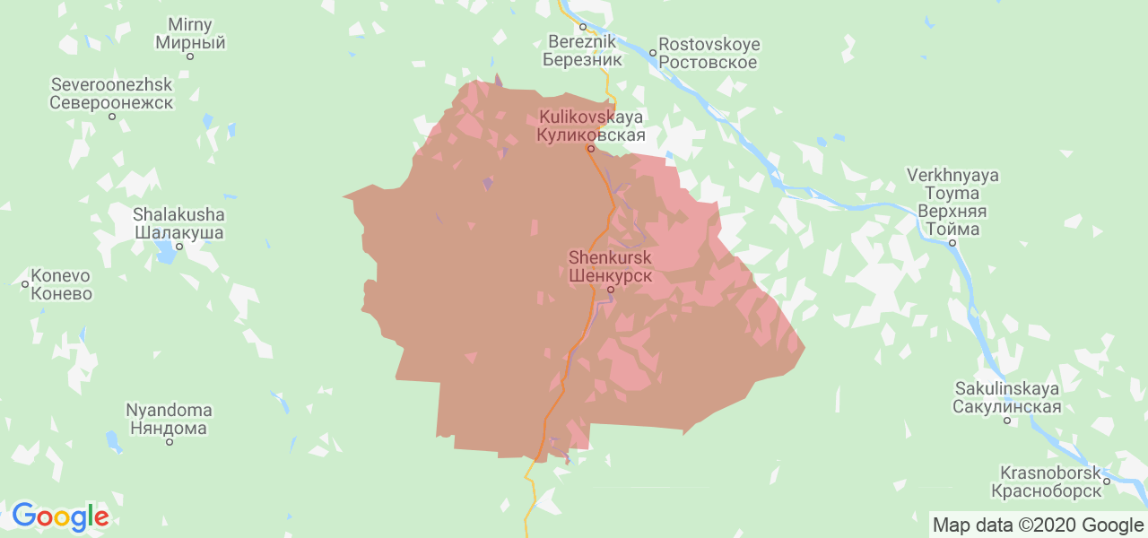 Изображение Шенкурского района Архангельской области на карте