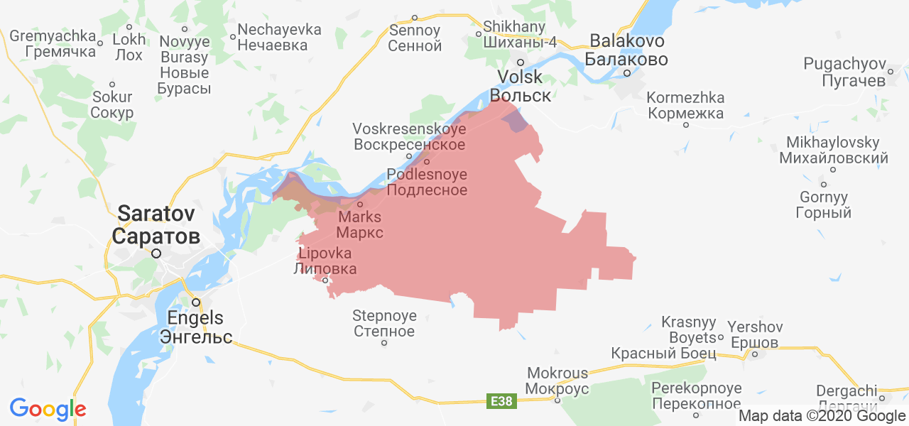 Изображение Марксовского района Саратовской области на карте