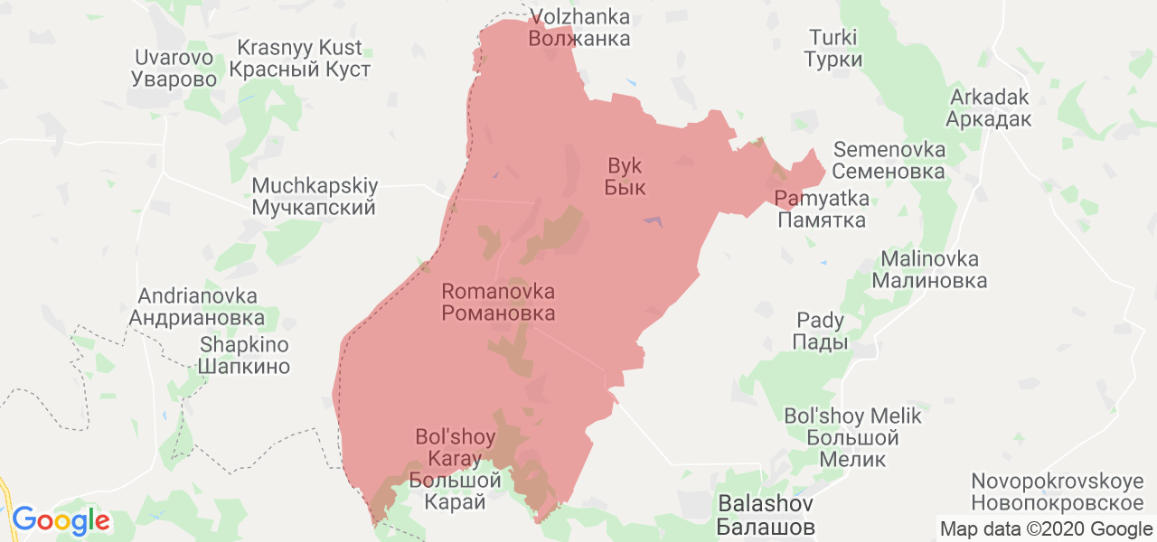 Изображение Романовского района Саратовской области на карте