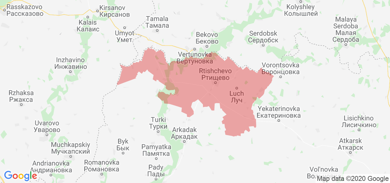 Изображение Ртищевского района Саратовской области на карте
