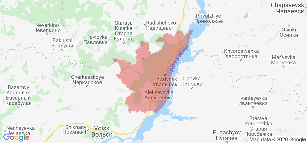Изображение Хвалынского района Саратовской области на карте