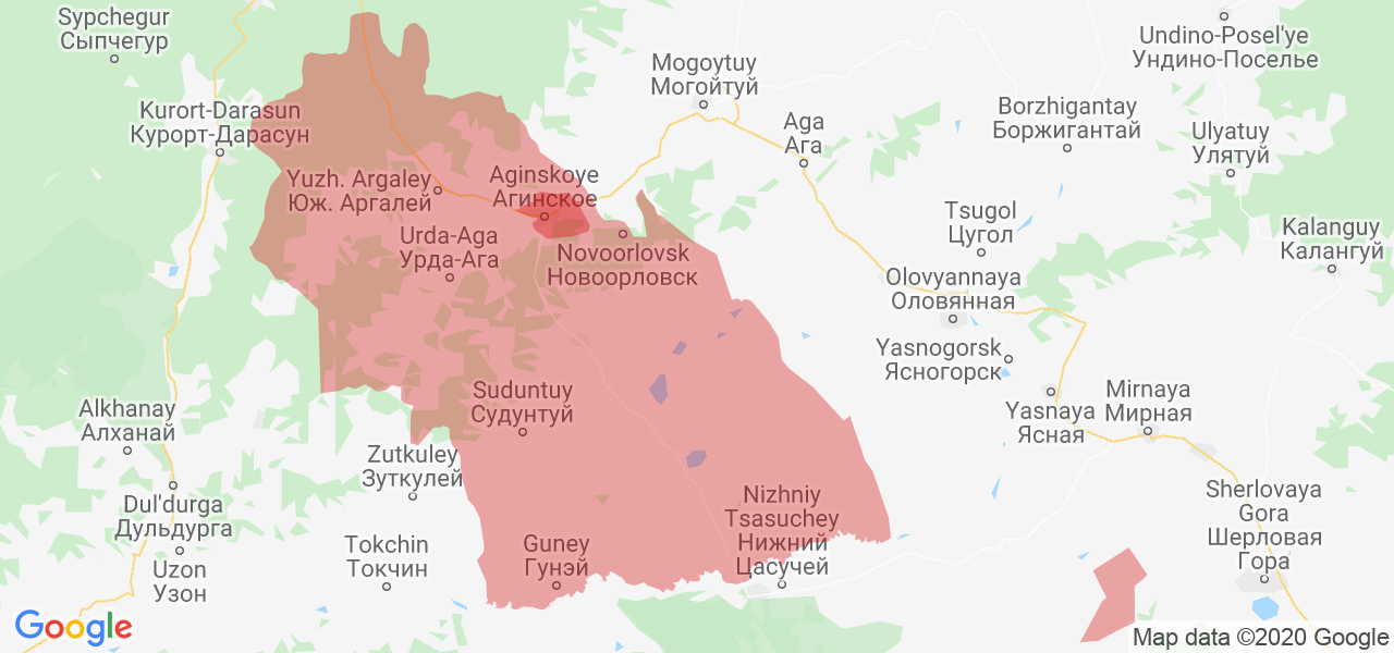 Изображение Агинского района Забайкальского края на карте