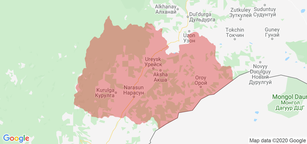 Изображение Акшинского района Забайкальского края на карте