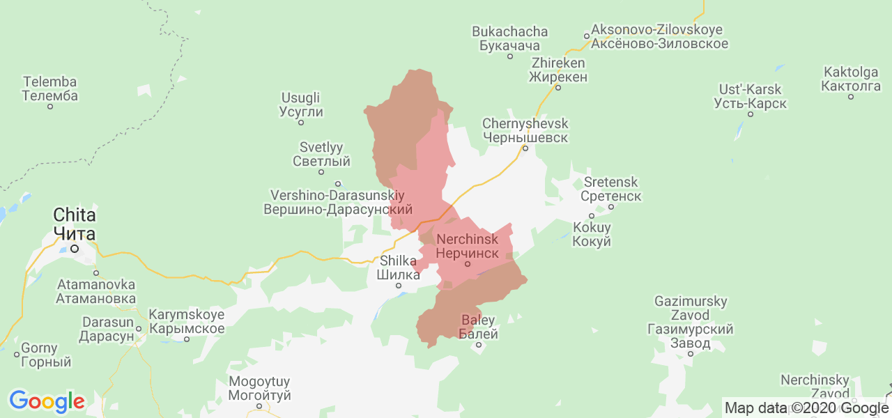 Изображение Нерчинского района Забайкальского края на карте