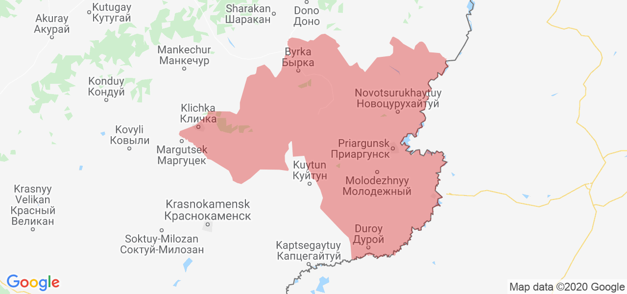 Изображение Приаргунского района Забайкальского края на карте