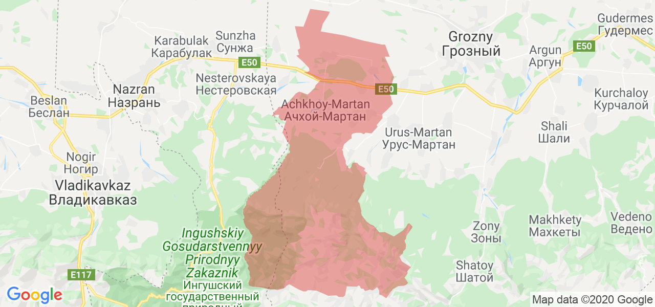 Изображение Ачхой-Мартановского района Чеченской республики на карте