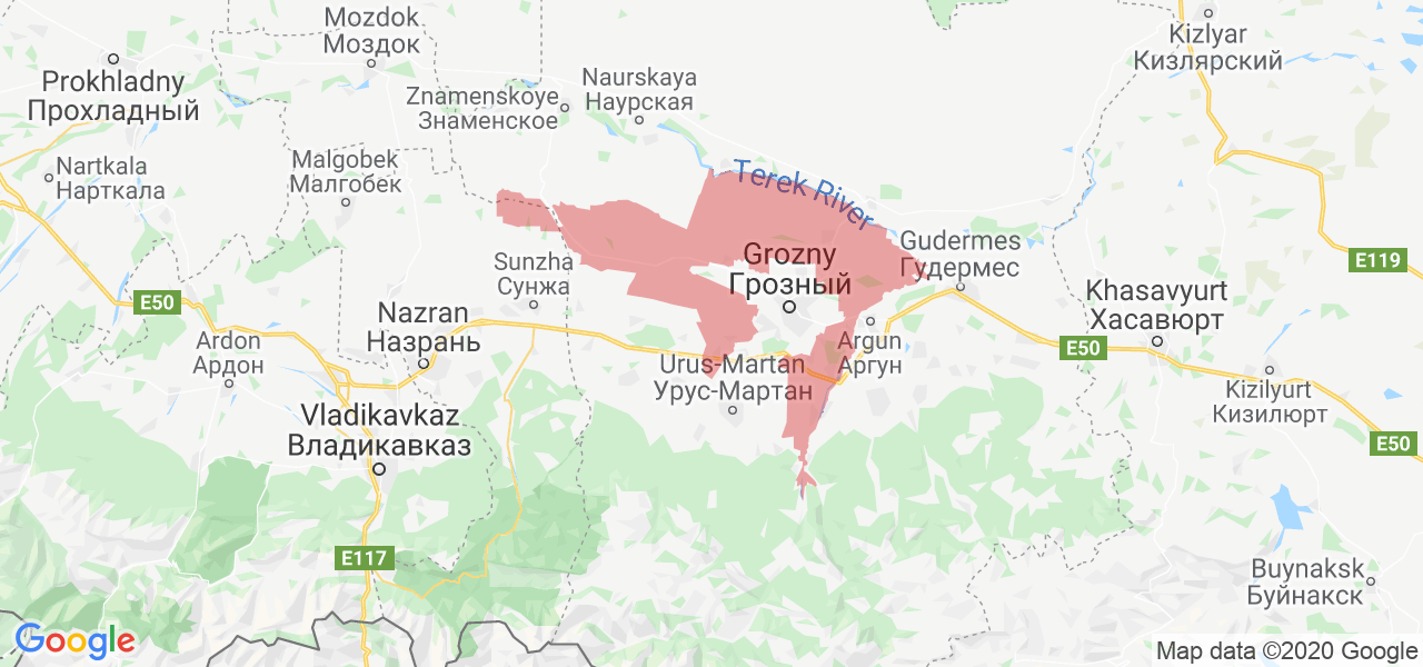 Изображение Грозненского района Чеченской республики на карте