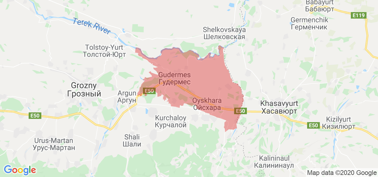 Изображение Гудермесского района Чеченской республики на карте