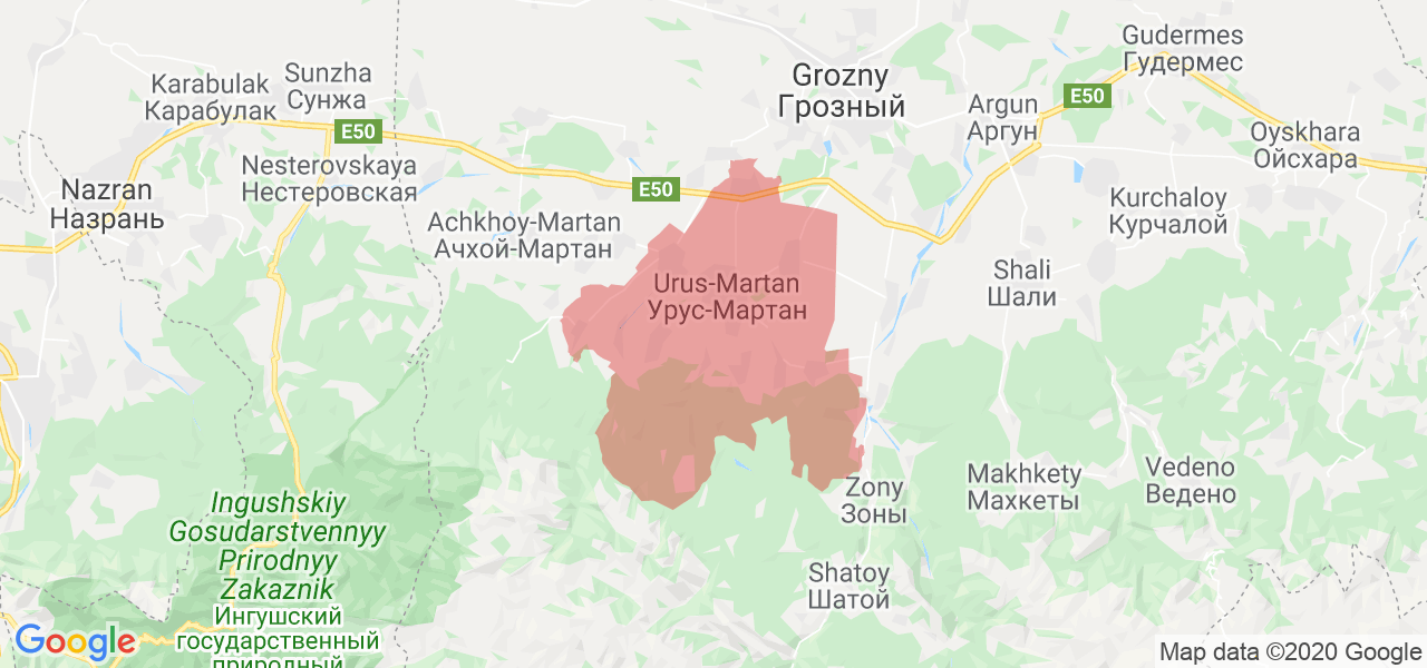 Изображение Урус-Мартановского района Чеченской республики на карте