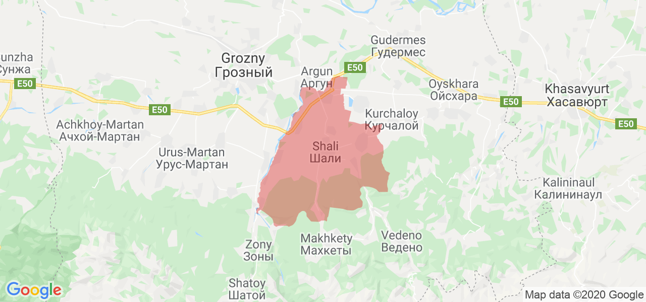 Изображение Шалинского района Чеченской республики на карте