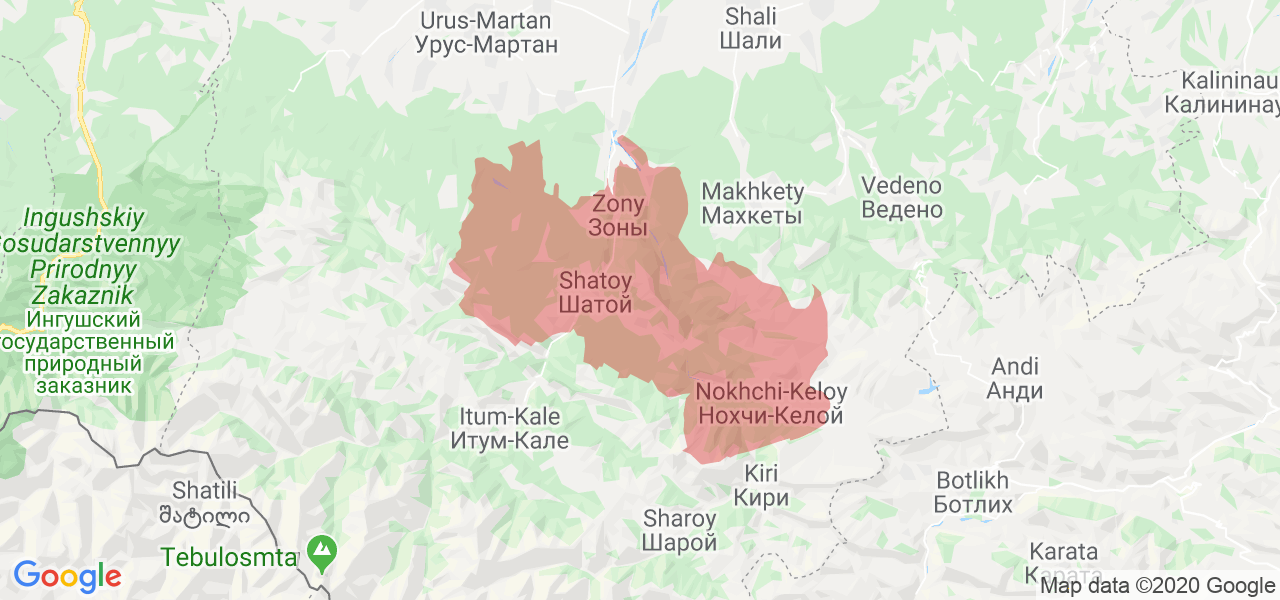 Изображение Шатойского района Чеченской республики на карте