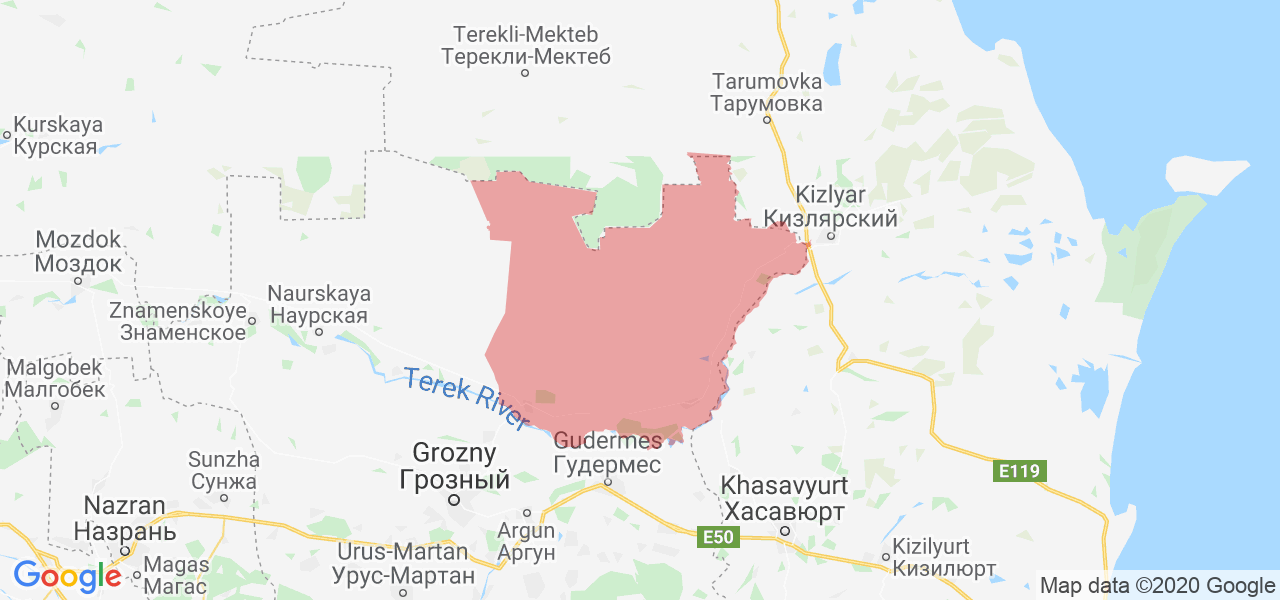 Изображение Шелковского района Чеченской республики на карте