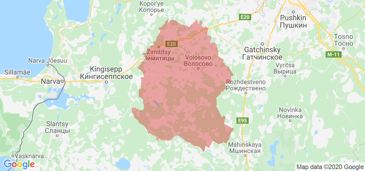Изображение Волосовского района Ленинградской области на карте