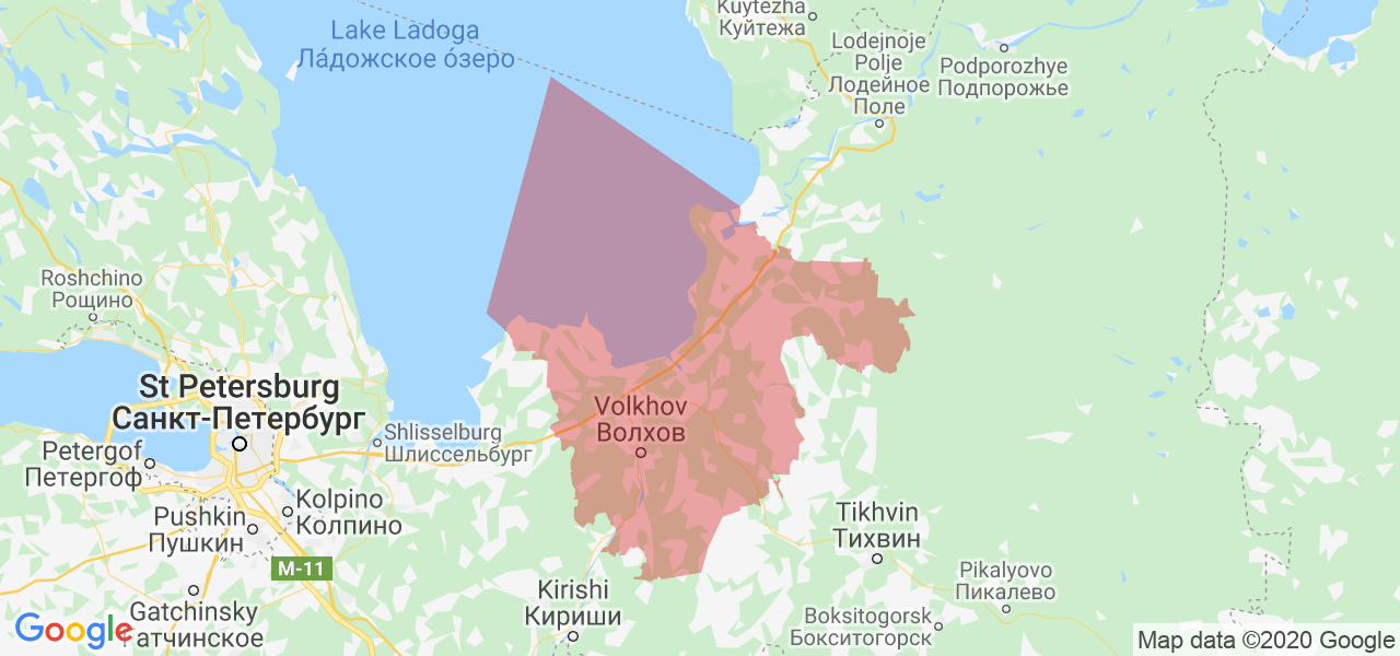 Изображение Волховского района Ленинградской области на карте