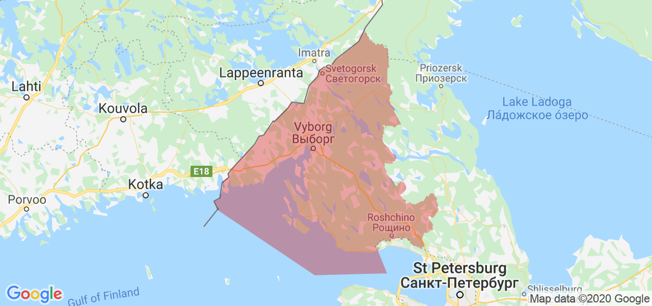 Изображение Выборгского района Ленинградской области на карте
