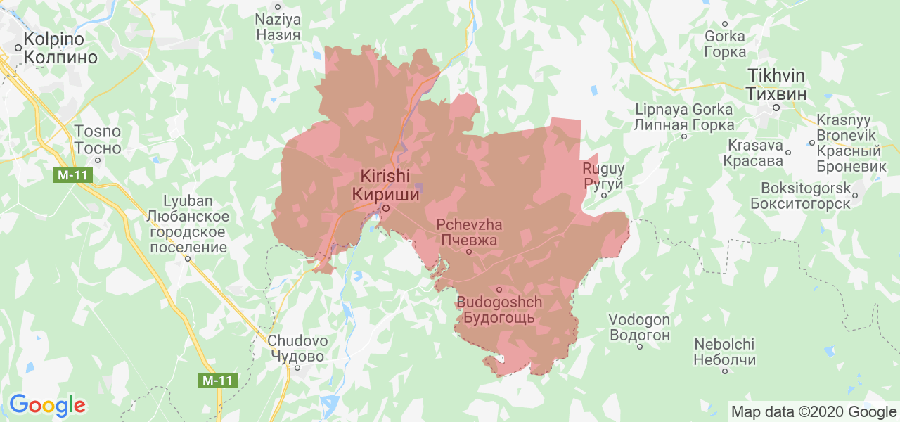 Изображение Киришского района Ленинградской области на карте