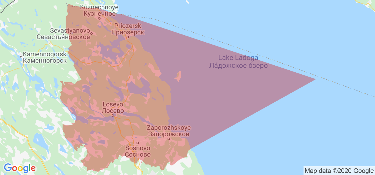 Изображение Приозерского района Ленинградской области на карте
