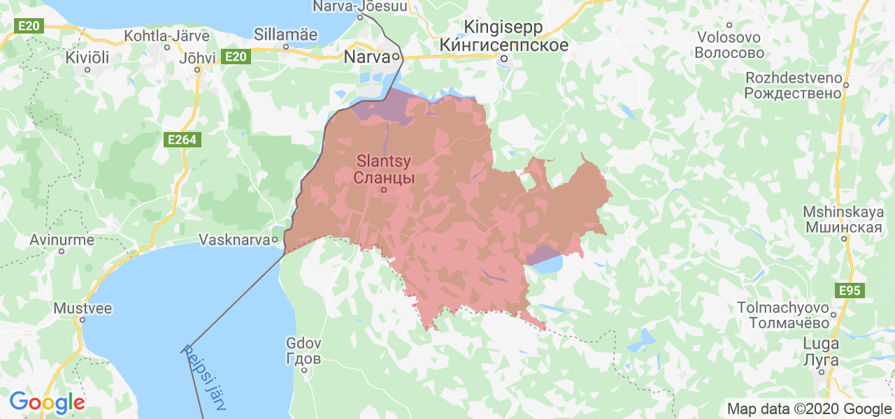Изображение Сланцевского района Ленинградской области на карте