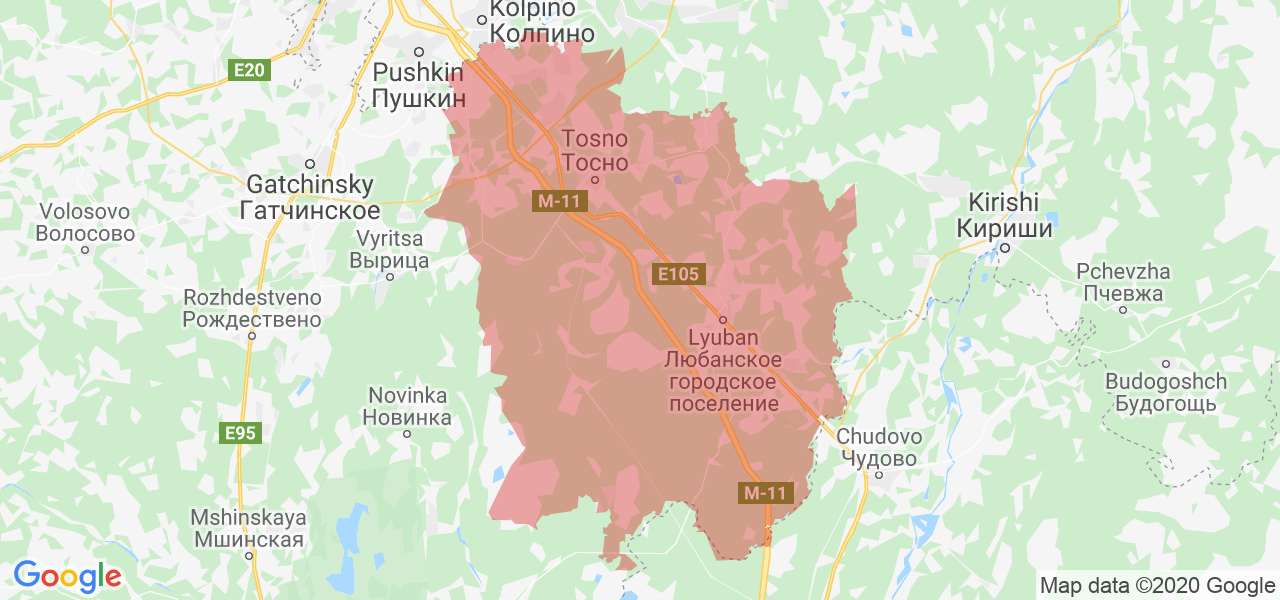 Изображение Тосненского района Ленинградской области на карте
