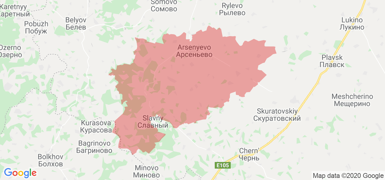Изображение Арсеньевского района Тульской области на карте