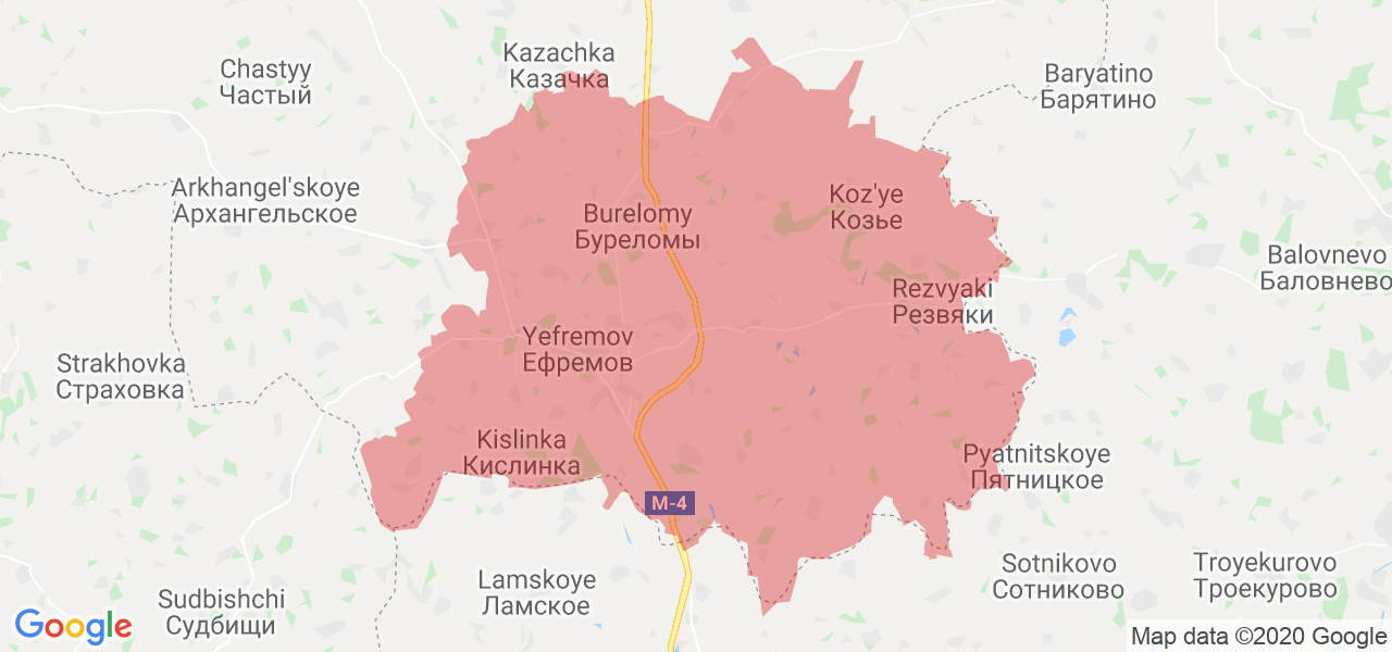 Изображение Ефремовского района Тульской области на карте