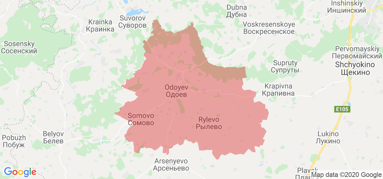 Изображение Одоевского района Тульской области на карте