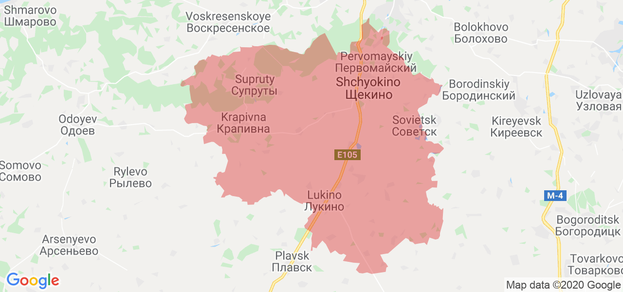 Изображение Щёкинского района Тульской области на карте