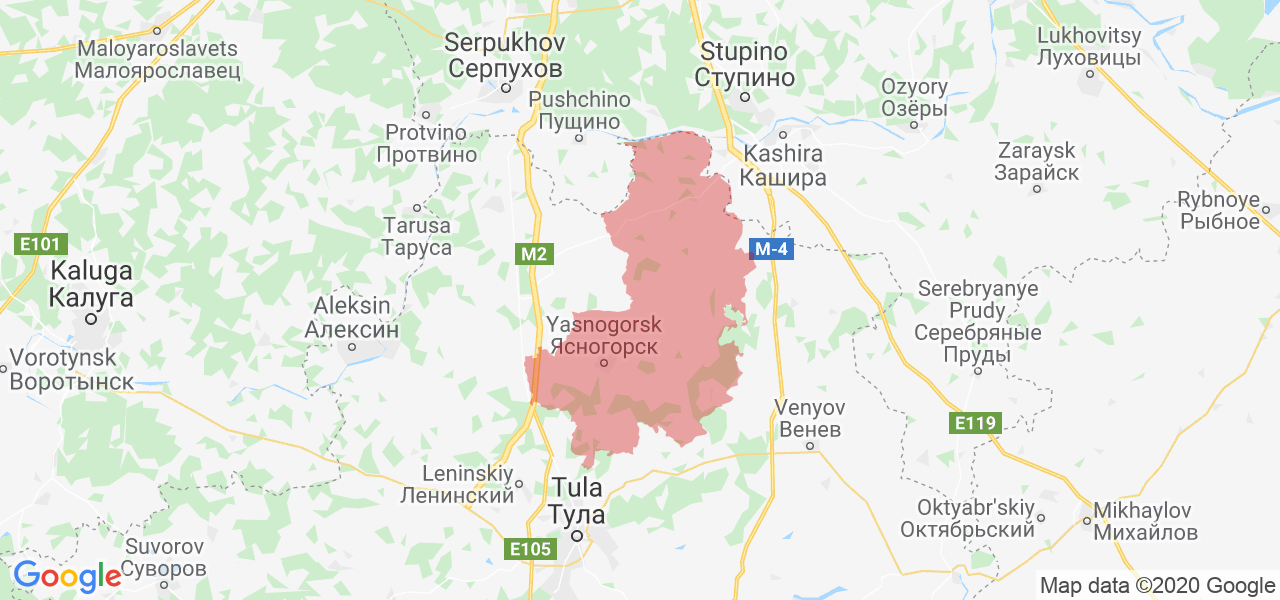 Изображение Ясногорского района Тульской области на карте
