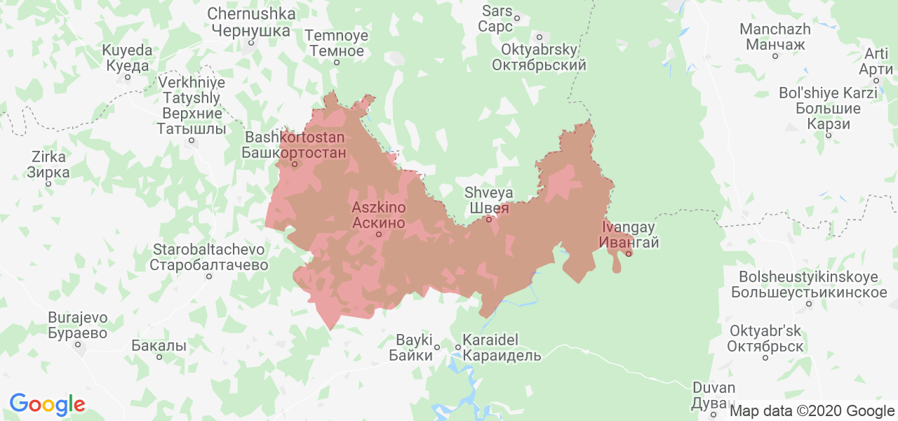 Изображение Аскинского района Республики Башкортостан на карте