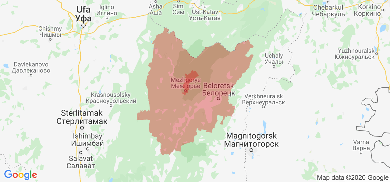 Изображение Белорецкого района Республики Башкортостан на карте