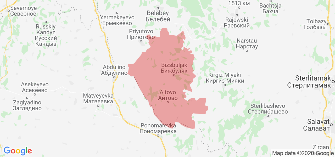 Изображение Бижбулякского района Республики Башкортостан на карте