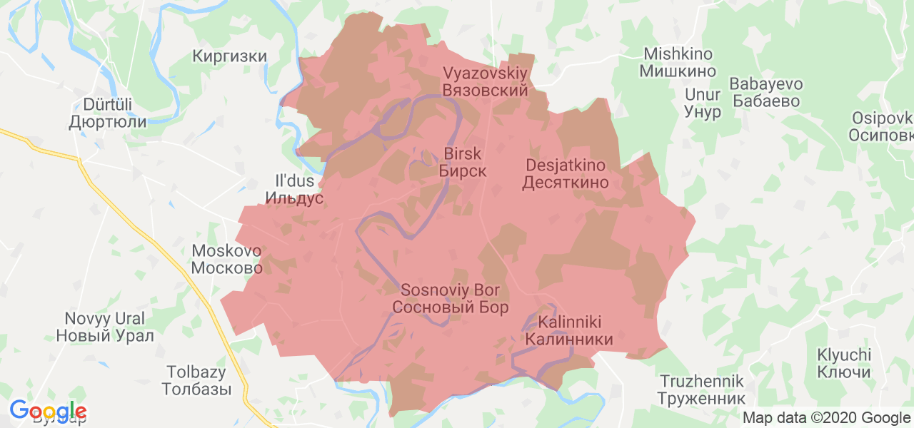 Изображение Бирского района Республики Башкортостан на карте
