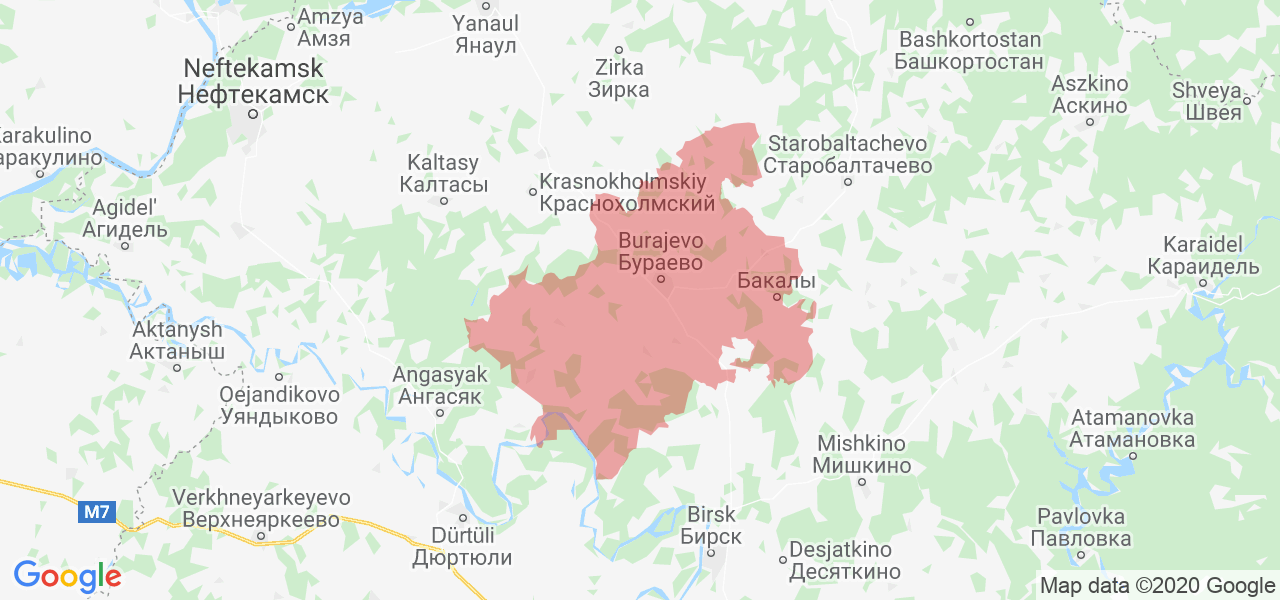 Изображение Бураевского района Республики Башкортостан на карте