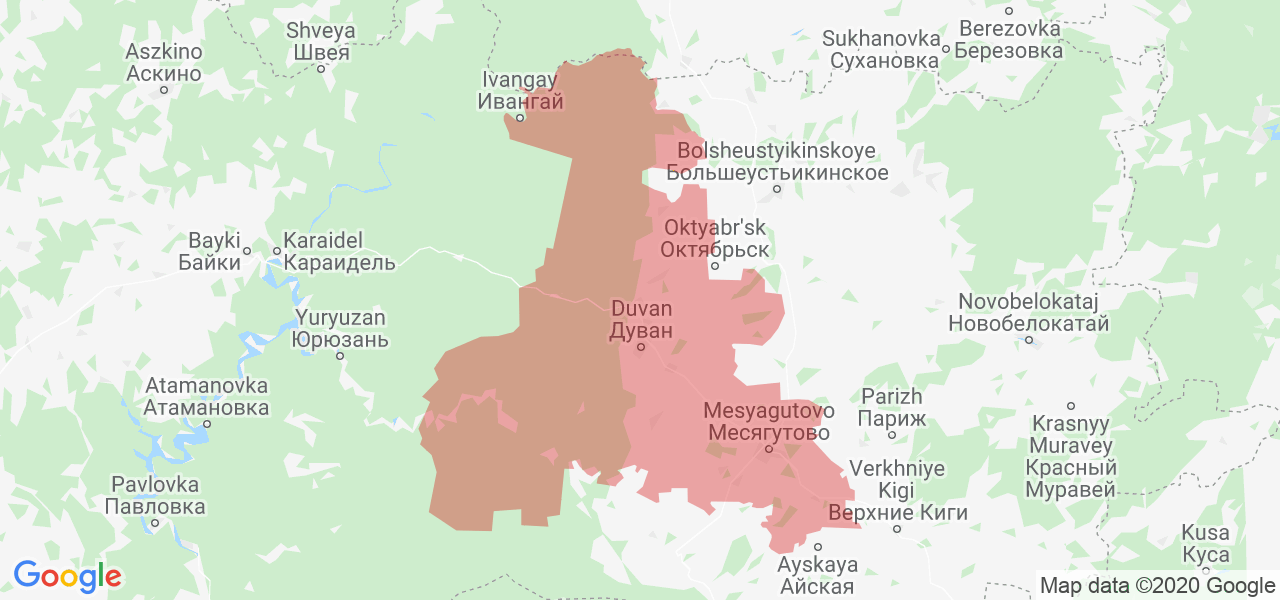 Изображение Дуванского района Республики Башкортостан на карте