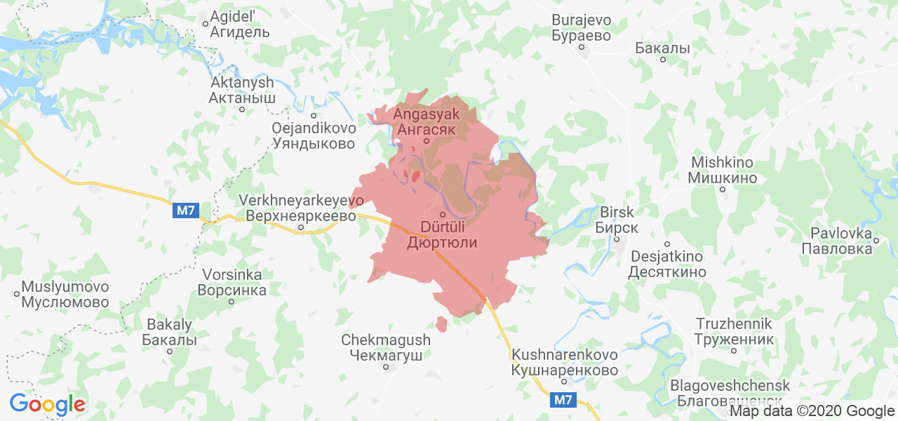 Изображение Дюртюлинского района Республики Башкортостан на карте