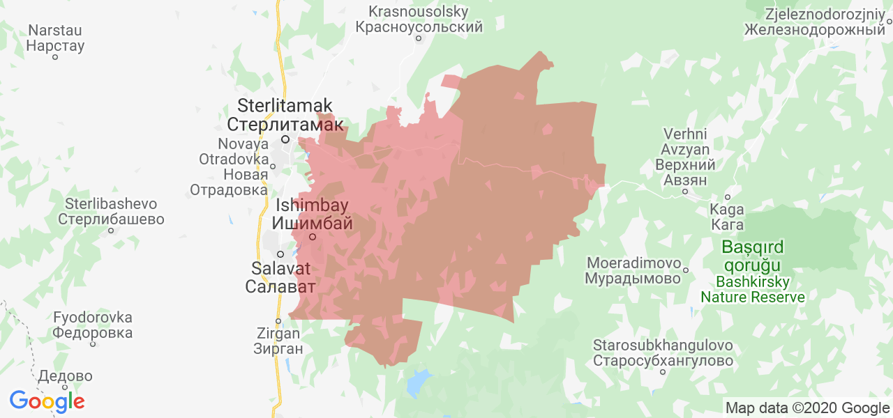 Изображение Ишимбайского района Республики Башкортостан на карте