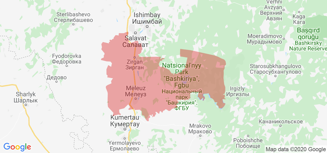 Изображение Мелеузовского района Республики Башкортостан на карте