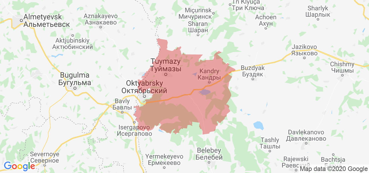 Изображение Туймазинского района Республики Башкортостан на карте