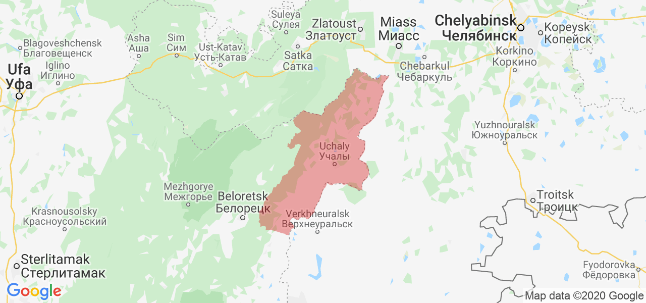 Изображение Учалинского района Республики Башкортостан на карте