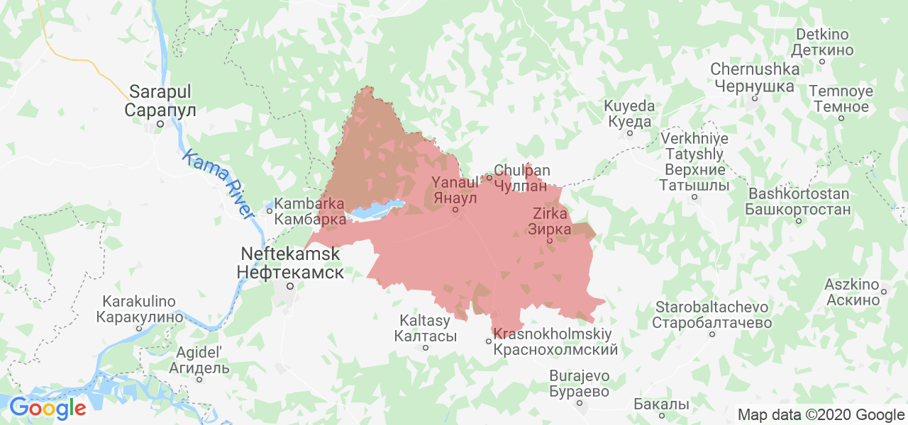 Изображение Янаульского района Республики Башкортостан на карте