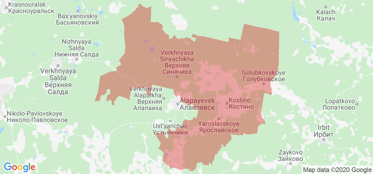 Изображение Алапаевского района Свердловской области на карте