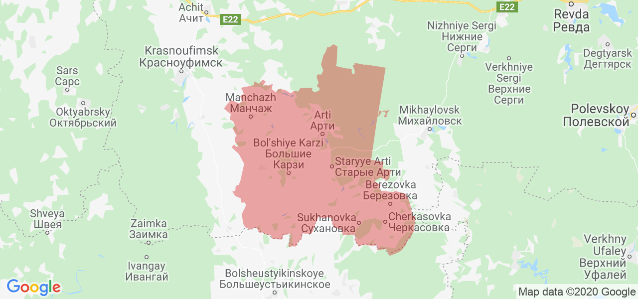Изображение Артинского района Свердловской области на карте