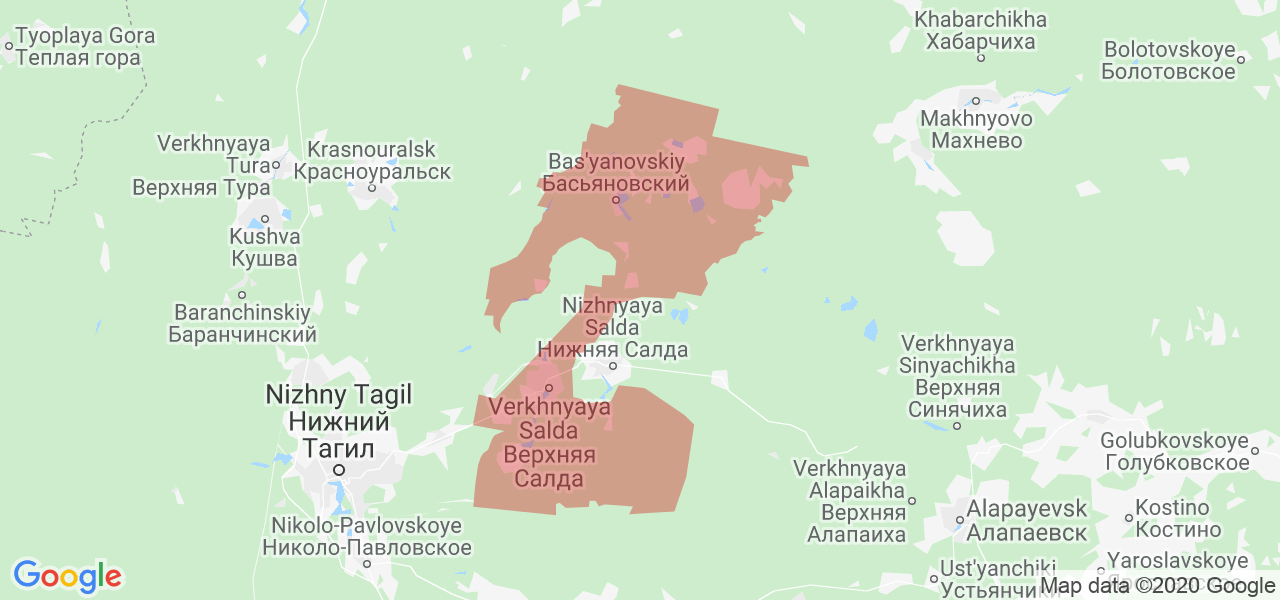 Изображение Верхнесалдинского района Свердловской области на карте