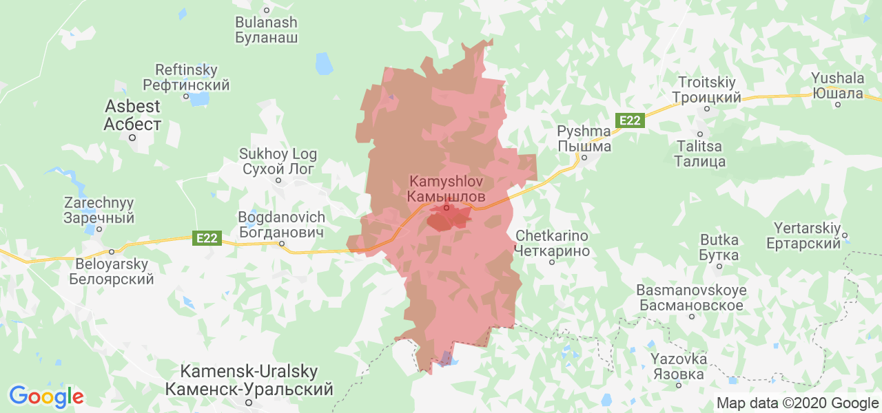 Изображение Камышловского района Свердловской области на карте