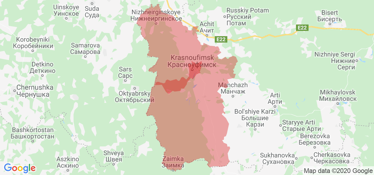 Изображение Красноуфимского района Свердловской области на карте