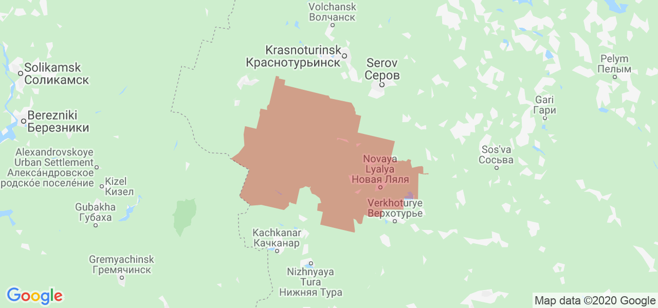 Изображение Новолялинского района Свердловской области на карте