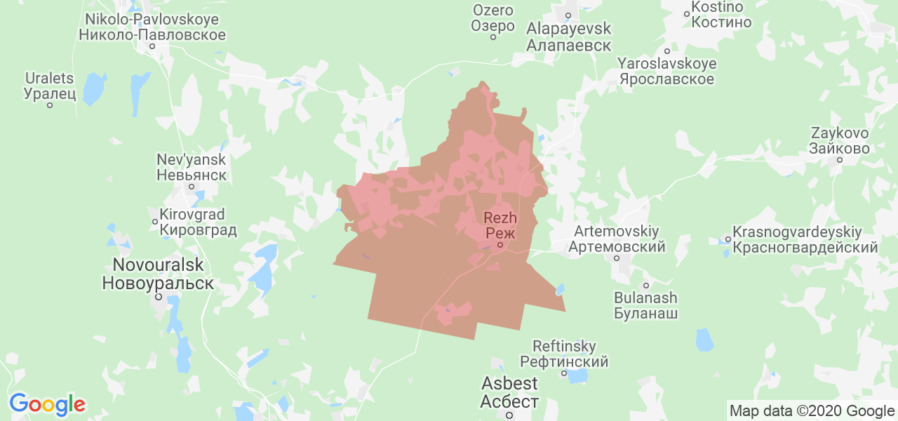 Изображение Режевского района Свердловской области на карте