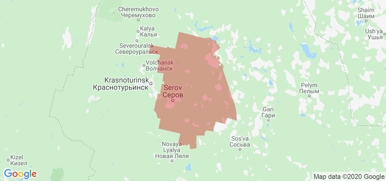 Изображение Серовского района Свердловской области на карте