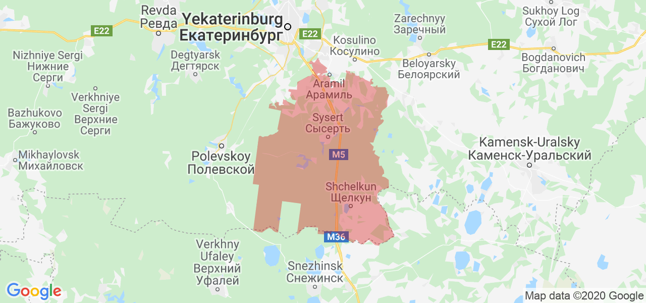 Изображение Сысертского района Свердловской области на карте