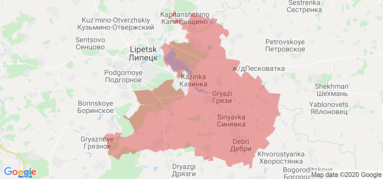 Изображение Грязинского района Липецкой области на карте